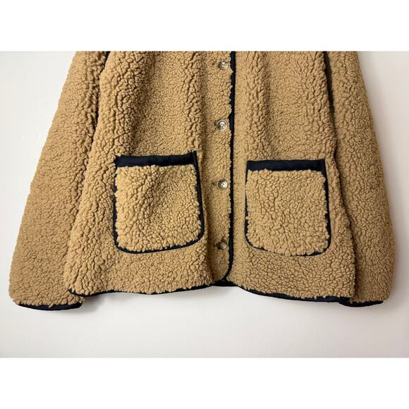 NWT J.CREW JACKET SHERPA BORG BARN CAMEL TAN BLACK LONGLINE MINIMALIST WINTER - Picture 11 of 13